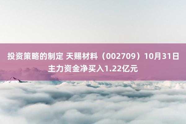 投资策略的制定 天赐材料（002709）10月31日主力资金净买入1.22亿元