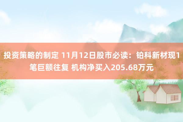 投资策略的制定 11月12日股市必读：铂科新材现1笔巨额往复 机构净买入205.68万元