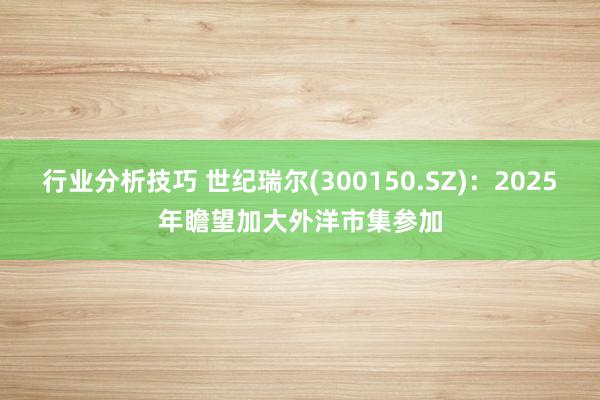 行业分析技巧 世纪瑞尔(300150.SZ)：2025年瞻望加大外洋市集参加