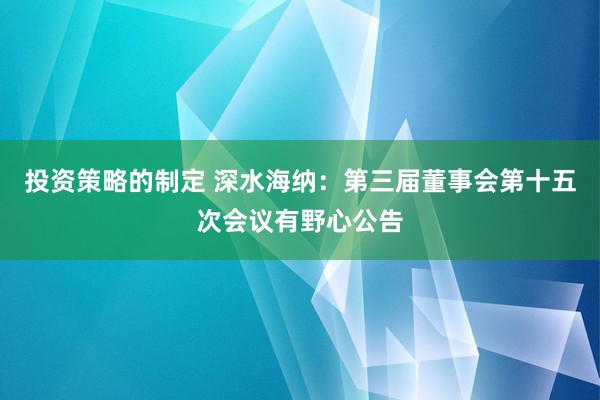 投资策略的制定 深水海纳：第三届董事会第十五次会议有野心公告