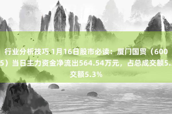 行业分析技巧 1月16日股市必读：厦门国贸（600755）当日主力资金净流出564.54万元，占总成交额5.3%