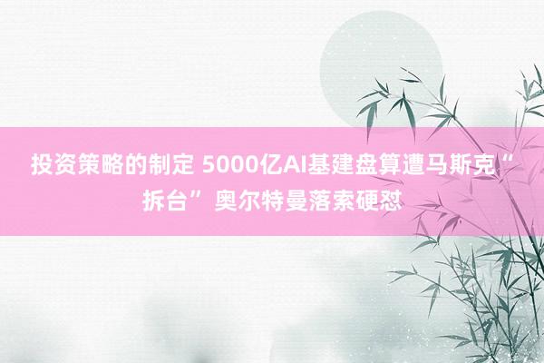 投资策略的制定 5000亿AI基建盘算遭马斯克“拆台” 奥尔特曼落索硬怼