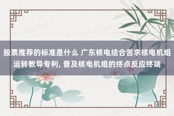 股票推荐的标准是什么 广东核电结合苦求核电机组运转教导专利, 普及核电机组的终点反应终端