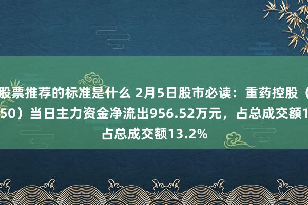 股票推荐的标准是什么 2月5日股市必读：重药控股（000950）当日主力资金净流出956.52万元，占总成交额13.2%