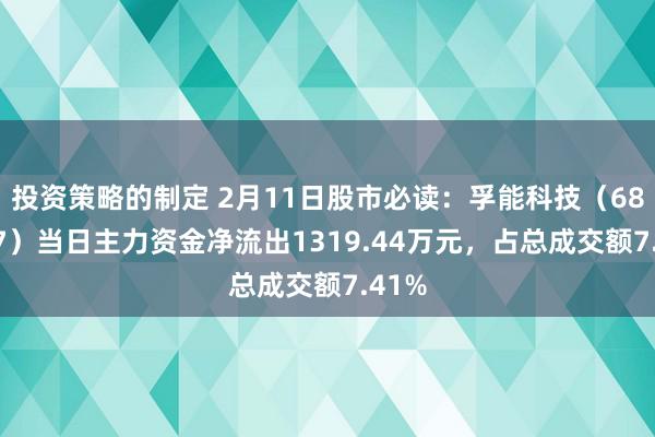 投资策略的制定 2月11日股市必读：孚能科技（688567）当日主力资金净流出1319.44万元，占总成交额7.41%