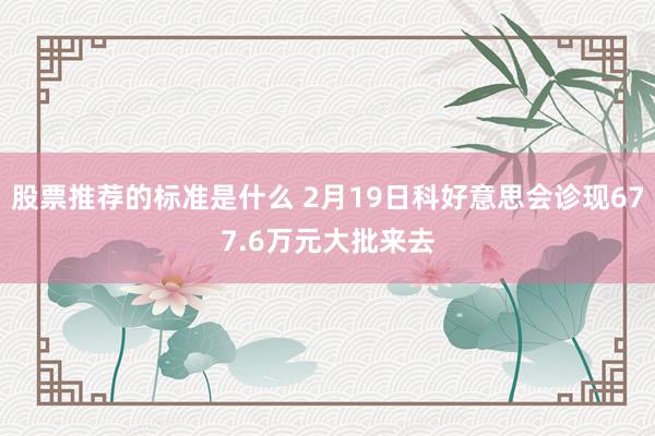 股票推荐的标准是什么 2月19日科好意思会诊现677.6万元大批来去