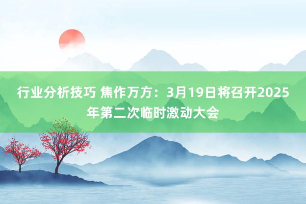 行业分析技巧 焦作万方：3月19日将召开2025年第二次临时激动大会