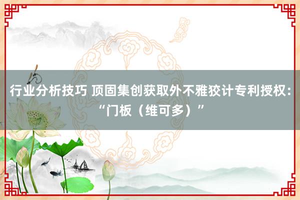 行业分析技巧 顶固集创获取外不雅狡计专利授权：“门板（维可多）”