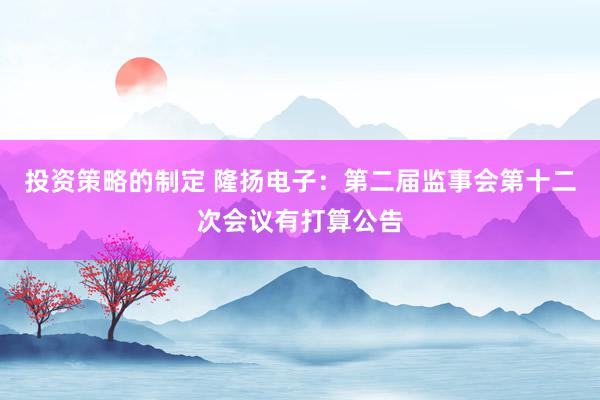 投资策略的制定 隆扬电子：第二届监事会第十二次会议有打算公告