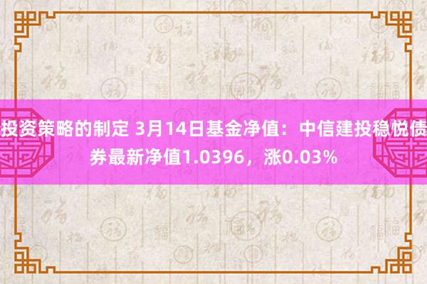 投资策略的制定 3月14日基金净值：中信建投稳悦债券最新净值1.0396，涨0.03%